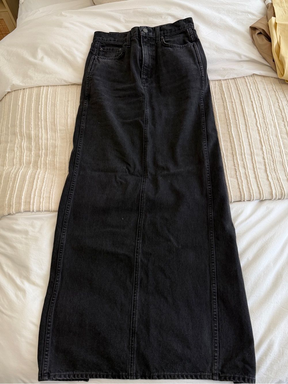 GRLFRND Black High-Waist Maxi Denim Skirt